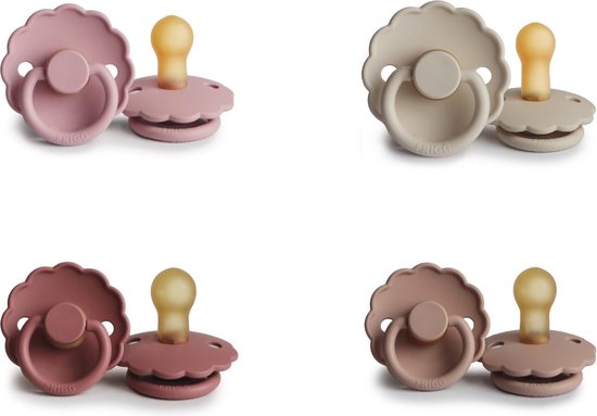FRIGG DAISY Fopspeen set 4 stuks Powder Blush,Baby Pink,Blush en Sandstone 6-18 maand van FRIGG