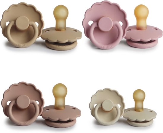 FRIGG DAISY Fopspeen set 4 stuks Powder Blush,Baby Pink,Cream en Blush 0-6 maand van FRIGG