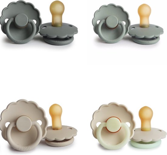 FRIGG DAISY Fopspeen set 4 stuks Sage,French Gray,Sandstone en Cream Glow 6-18 maand van FRIGG