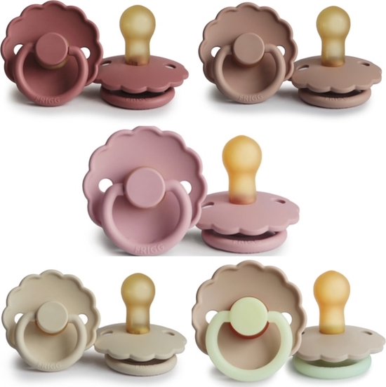FRIGG DAISY Fopspeen set 5 stuks Powder Blush,Baby Pink,Blush,Cream en Croissant Night Glow 6-18 maand van FRIGG