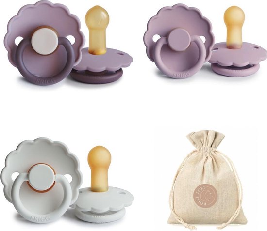 FRIGG Daisy T2 - Bright White, Heather, Lavender Haze + Bolletoet speenzakje - 6-18 maanden van FRIGG