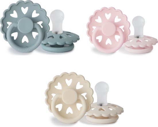 FRIGG FAIRYTALE Fopspeen set 3 stuks - Siliconen - Maat 1 - van 0-6 maanden - Cream - Stone Blue - White Lilac van FRIGG
