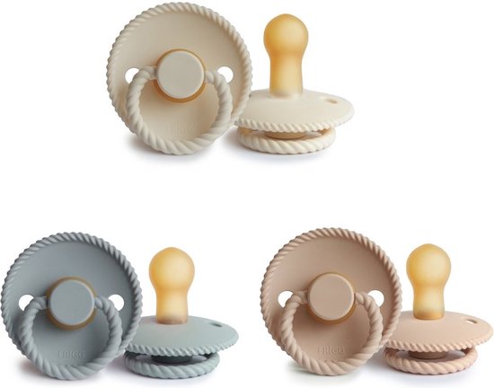 FRIGG - Fopspeen - Natuurrubber Rope - Kleur Croissant - Cream - French Gray - Maat 1 - Leeftijd 0 tot 6 maanden van FRIGG