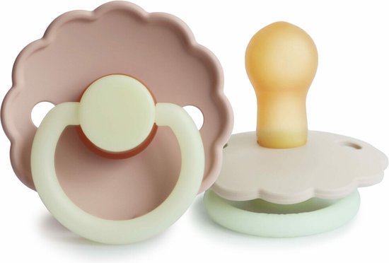 Frigg Fopspeen Night maat 1 0-6 mnd Cream Blush 2 stuks van FRIGG