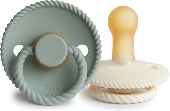 Frigg Fopspeen Rope maat 2 6-18 mnd Cream Sage 2 stuks van FRIGG