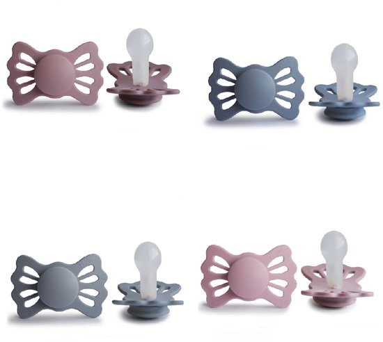 FRIGG LUCKY Fopspeen set 4 stuks - Siliconen - Maat 2 - vanaf 6 maanden - Slate - Great Gray - Primrose - Twilight Mauve van FRIGG
