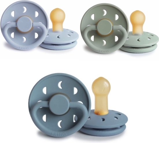 Frigg Moon Fopspeen set 3 stuks Sage,Powder Blue en Stone Blue 0-6 maand maat 1 van FRIGG