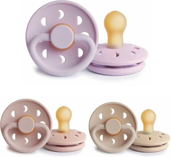 Frigg Moon Fopspeen set 3 stuks Soft Lilac,Blush en Croissant 0-6 maand maat 1 van FRIGG