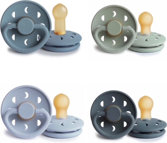 Frigg Moon Fopspeen set 4 stuks Sage,Powder Blue,Stone Blue en Slate 0-6 maand maat 1 van FRIGG