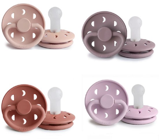 FRIGG MOON Fopspeen set 4 stuks - Siliconen - Maat 2 - vanaf 6 maanden - Soft Lilac - Twilight Mauve- Blush - Powder Blush van FRIGG