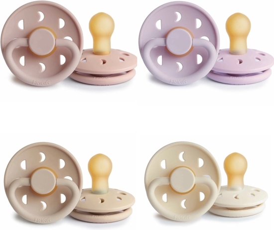 Frigg Moon Fopspeen set 4 stuks Soft Lilac,Blush,Croissant en Cream 0-6 maand maat 1 van FRIGG