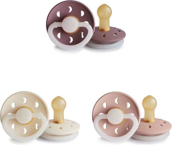 Frigg Moon Night Fopspeen set 3 stuks Cream Night,Blush Night en Twilight Mauve Moon Night 6-18 maand maat 2 van FRIGG