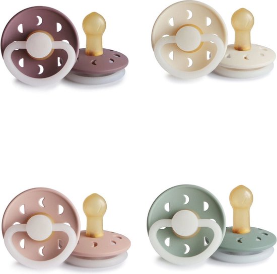 Frigg Moon Night Fopspeen set 4 stuks Cream Night,Blush Night,Sage Night en Twilight Mauve Moon Night 6-18 maand maat 2 van FRIGG