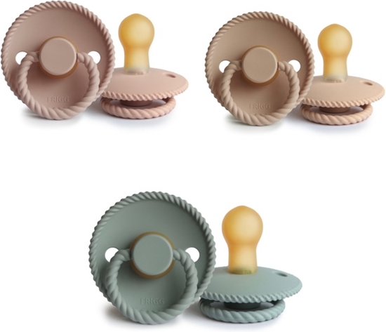 FRIGG ROPE Fopspeen set 3 stuks Blush,Croissant en Sage 0-6 maand van FRIGG