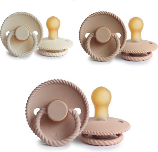 FRIGG ROPE Fopspeen set 3 stuks Cream,Blush en Croissant 6-18 maand van FRIGG