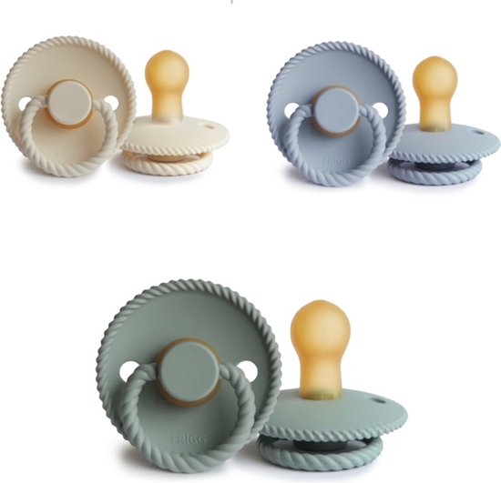 FRIGG ROPE Fopspeen set 3 stuks Cream,Sage en Powder Blue 6-18 maand van Merkloos