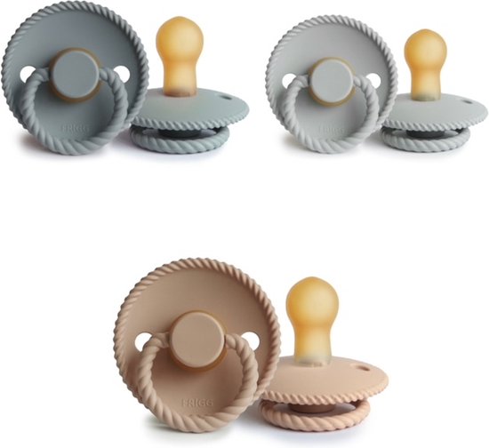 FRIGG ROPE Fopspeen set 3 stuks French Gray,Silver Gray en Croissant 6-18 maand van Merkloos