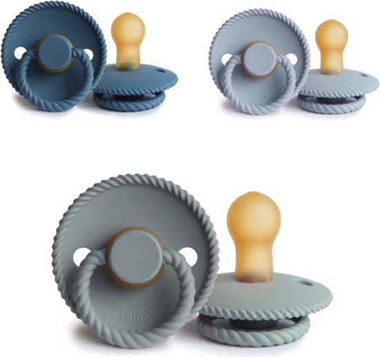 FRIGG ROPE Fopspeen set 3 stuks Ocean View,Powder Blue en French Gray 6-18 maand van FRIGG