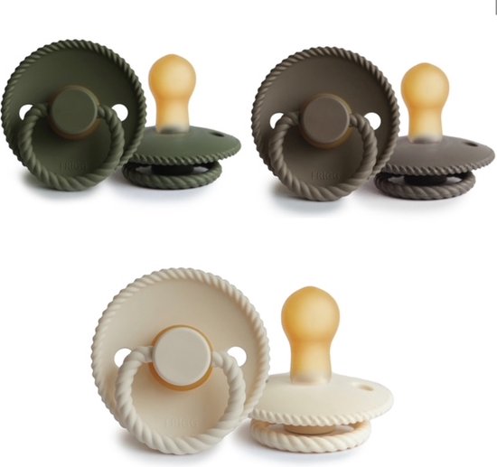 FRIGG ROPE Fopspeen set 3 stuks Olive,Portobello en Cream 6-18 maand van FRIGG