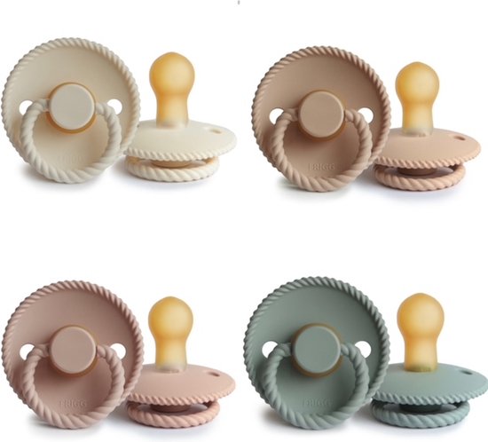 FRIGG ROPE Fopspeen set 4 stuks Cream,Blush,Croissant en Sage 6-18 maand van FRIGG