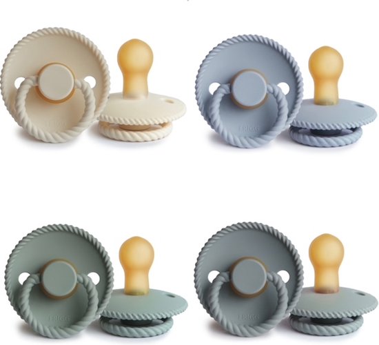 FRIGG ROPE Fopspeen set 4 stuks Cream,Sage,Powder Blue en French Gray 0-6 maand van FRIGG