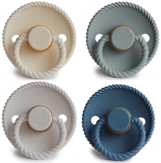 FRIGG ROPE Fopspeen set 4 stuks - Latex - Maat 2 - vanaf 6 maanden - Silver Gray - Cream - Ocean View - French Gray
