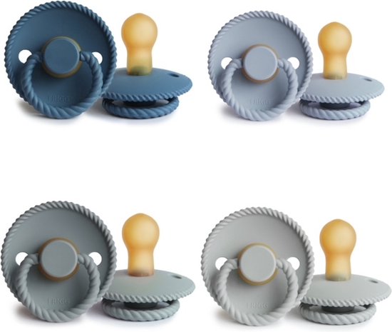 FRIGG ROPE Fopspeen set 4 stuks Ocean View,Powder Blue,French Gray en Silver Gray 6-18 maand van FRIGG