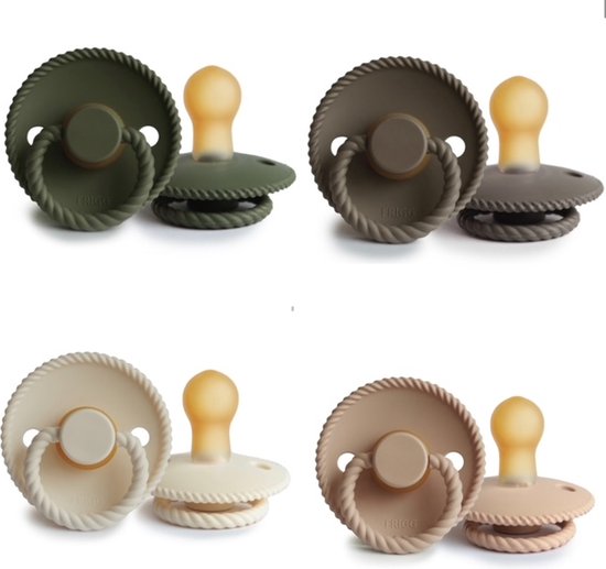 FRIGG ROPE Fopspeen set 4 stuks Olive,Portobello,Cream en Croissant 6-18 maand van Merkloos