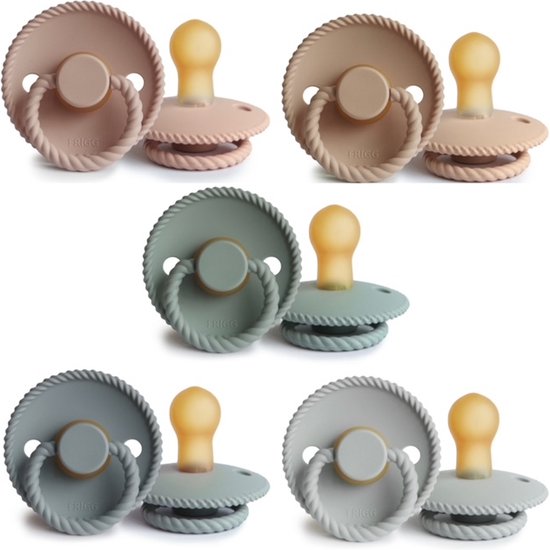 FRIGG ROPE Fopspeen set 5 stuks Blush,Croissant,Sage,French Gray en Silver Gray 6-18 maand van FRIGG