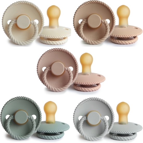 FRIGG ROPE Fopspeen set 5 stuks Cream,Blush,Croissant,Sage en Silver Gray 6-18 maand van FRIGG