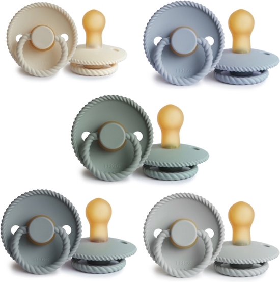 FRIGG ROPE Fopspeen set 5 stuks Cream,Sage,Powder Blue,French Gray en Silver Gray 6-18 maand van Merkloos