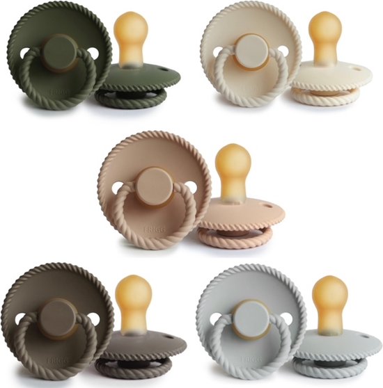 FRIGG ROPE Fopspeen set 5 stuks Olive,Portobello,Cream,Croissant en Silver Gray 6-18 maand van FRIGG