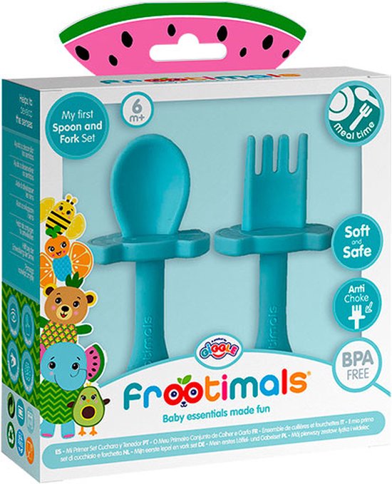 Frootimals " Mijn eerste lepel en vork set" - Maaltijd - Baby - Kind - Tafelbestek - Olifant van Frootimals