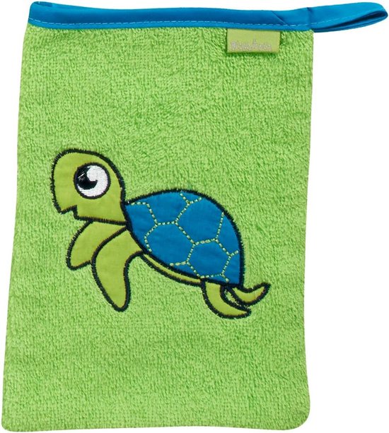Frottee-Waschhandschuh voor Kinderen - Heel Zacht en Absorberend - Groene Schildpad