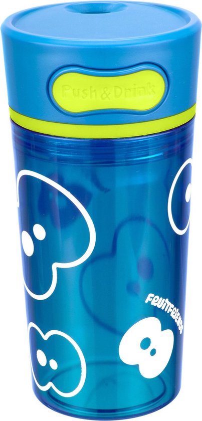 FruitFriends Push & Drink Drinkbeker - 300 ml - Blauw - Antilek - Drinkfles voor kinderen van Fruitfriends
