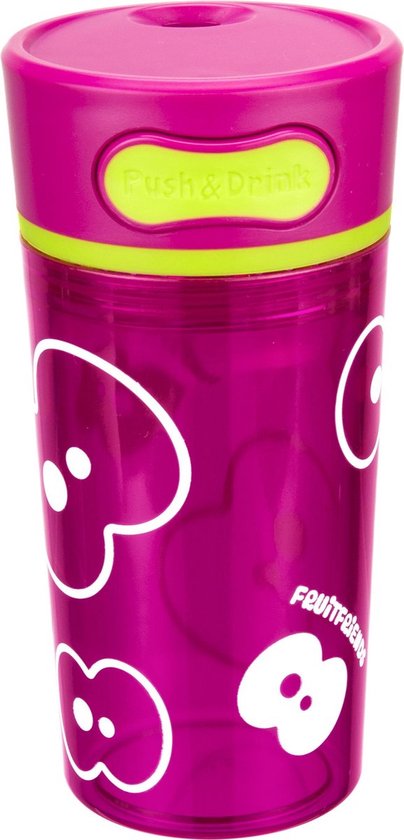 FruitFriends Push & Drink Drinkbeker - 300 ml - Paars - Antilek - Isolerend - Drinkfles voor kinderen van Fruitfriends