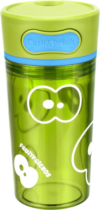 Fruitfriends Push & Drink Drinkbus - 300ml - 18x7cm - Drinkfles kinderen - Kunststof - Limoen Groen van Fruitfriends