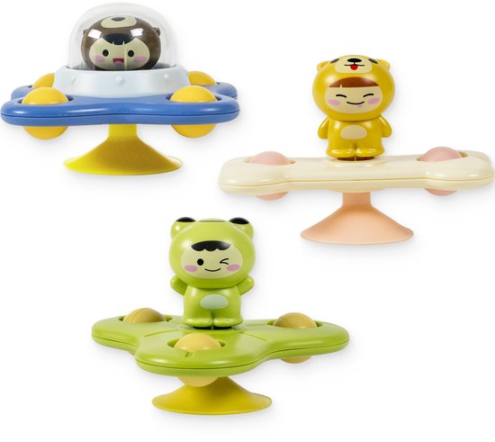 Frummel Fidget Spinners met Zuignap - Bad Speelgoed voor Baby en Peuter - Sensorisch Speelgoed Set van 3 - Ruimtevriendjes - Voor Bad, Tafel of Raam van Merkloos
