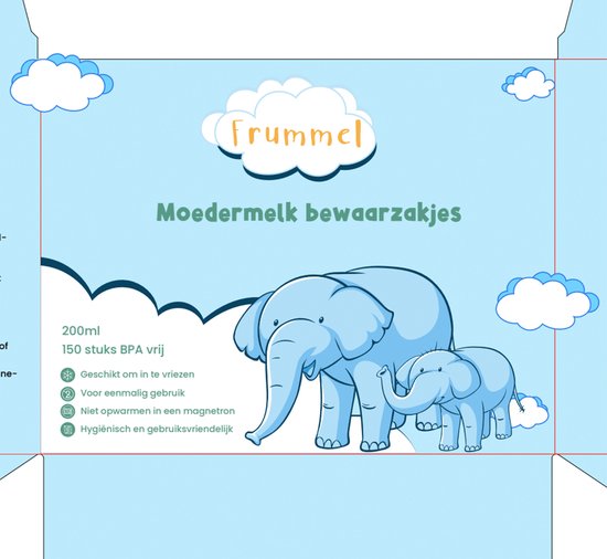 Frummel Moedermelk Bewaarzakjes - Borstvoeding Opslag - 150 Stuks BPA Vrij - Lekvrij - Koelkast en Vriezer - Borstvoeding Bewaarzakje - 200ml van Frummel
