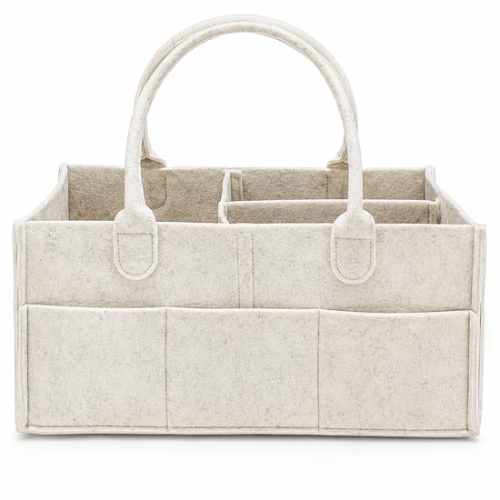 FSW-Products Vilt Baby Organizer – Opbergmand met 8 BuitenVakken en Handgrepen – Luiertas Organizer voor Luiers, Doekjes en Babyspullen – Beige