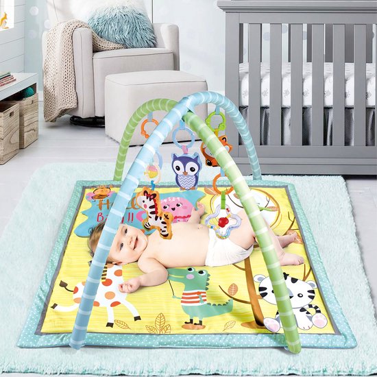 FUEGOBIRD - Baby Play Mat - Cute Baby Animals - Deluxe Gym - Colorful Interactive and Grasping Toy - Great Sounds - Developmental Play for Babies 2 Months+ - Square van Merkloos