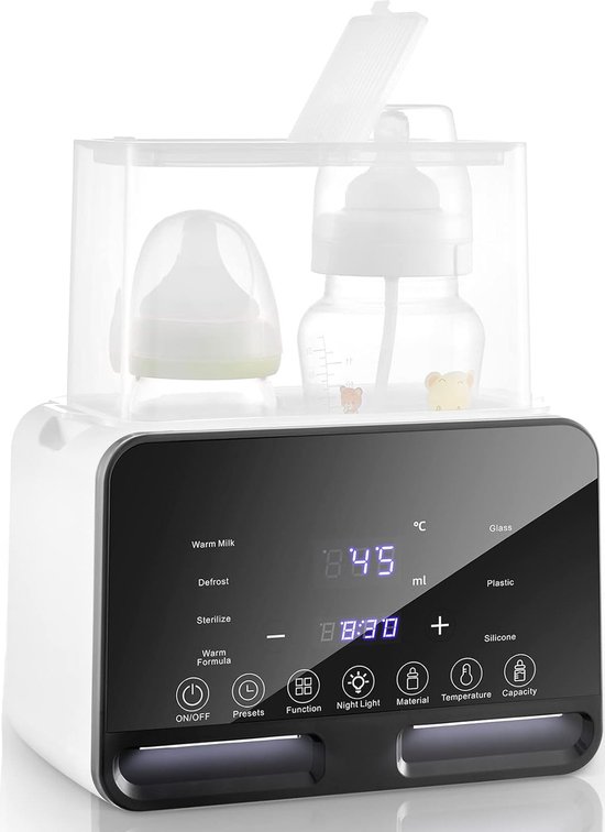 Fuegobird Dubbele Flesverwarming - Digitale Display Temperatuur - Opwarmen van Zuigelingenvoeding/Moedermelk/babyvoedsel - Snel Opwarmen - Stoomsterilisatie - Warmhouden en Ontdooien - Past op 2 Flessen - Zwart wit van Merkloos