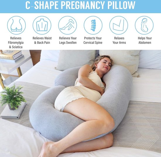 Full Body Zwangerschapskussen - C-vormig, jersey overtrek, zwangerschapskussen, kussen en kussen voor zwangere vrouwen van LolaKids
