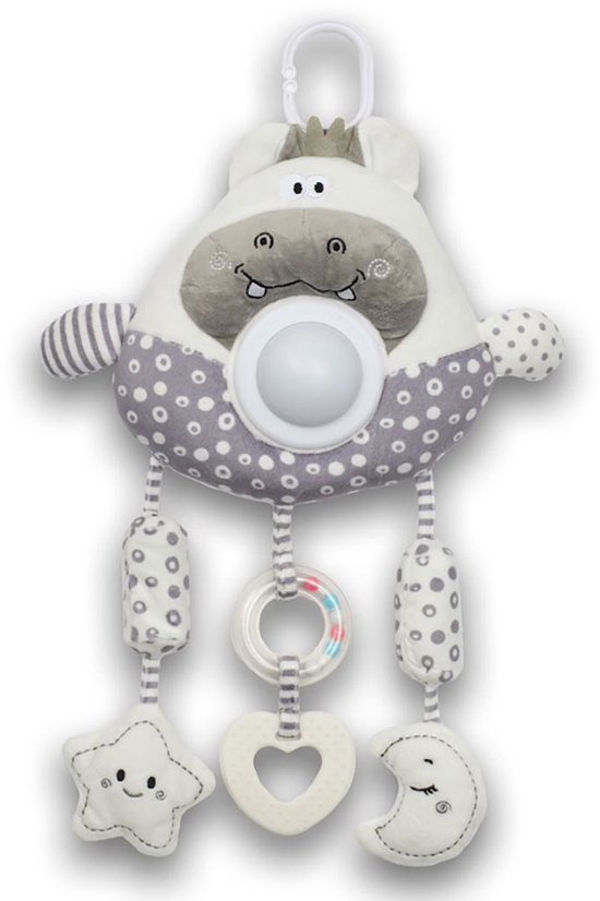 FUNMUCH - Knuffeldoek - Pluche nijlpaard met licht en muziek - bijtspeeltje - kinderwagenhanger - pluche knuffel - babyaccessoires - speelgoed