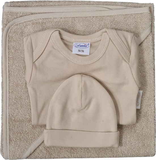 Funnies- baby cadeau set- Kraamcadeau - Badcape - Baby romper - baby muts - Geboortecadeau - Baby cadeau - cream- nougat van Funnies.