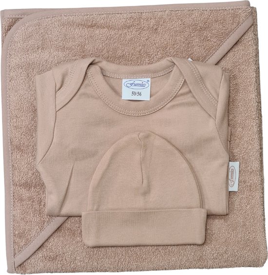 Funnies- baby cadeau set- Kraamcadeau - Badcape - Baby romper - baby muts - Geboortecadeau - Baby cadeau - oudroze -pinkstone van Funnies.