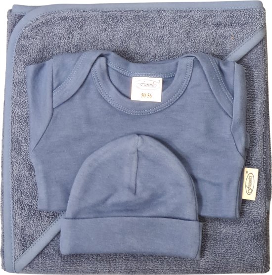 Funnies- baby cadeau set- Kraamcadeau - Badcape - Baby romper – baby muts - Geboortecadeau - Baby cadeau - Silk blue van Funnies