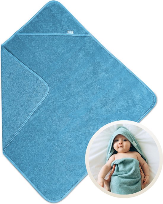 Funnies Badcape Blauw 80x80 cm - Zachte Badcape Baby / Omslagdoek / Handdoek met Capuchon - Gemaakt van 100% Katoenen Badstof - Absorberend en Comfortabel - Perfect voor Warmte en Droogte na het Badderen