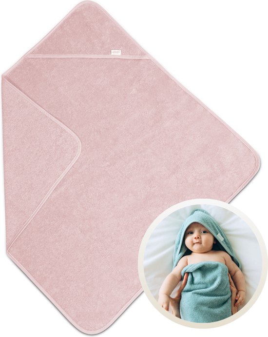 Funnies Badcape Blush 100x100 cm - 100% Katoenen Badstof - Zachte en Absorberende Baby Badcape - Handdoek met Capuchon - Grote Omslagdoek - Dikke Badstof - Voor na het Badderen - Makkelijk Wasbaar en Geschikt voor Gevoelige Huid van Funnies.