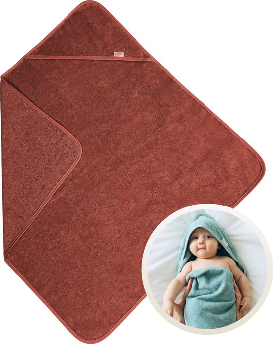 Funnies Badcape Copper 100x100 cm - 100% Katoenen Badstof - Zachte en Absorberende Baby Badcape - Handdoek met Capuchon - Grote Omslagdoek - Dikke Badstof - Voor na het Badderen - Makkelijk Wasbaar en Geschikt voor Gevoelige Huid van Funnies.